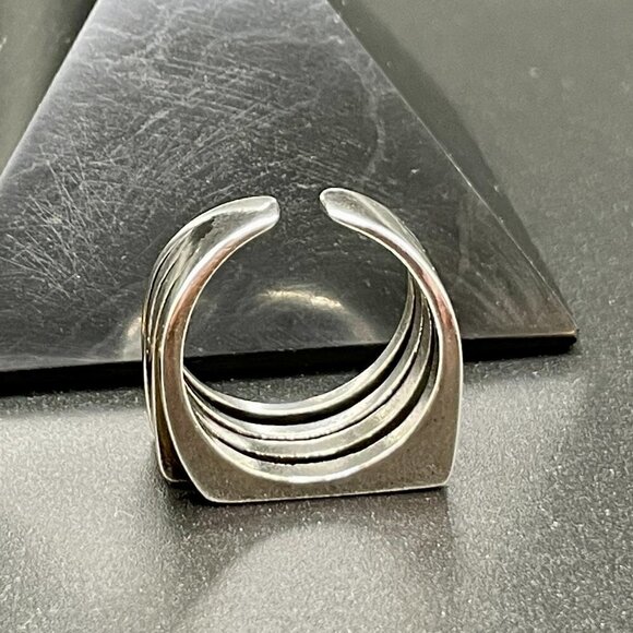 Silver Tone Wrapped Square Front Layered Adjustable Boho Ring #1233 - Picture 6 of 9